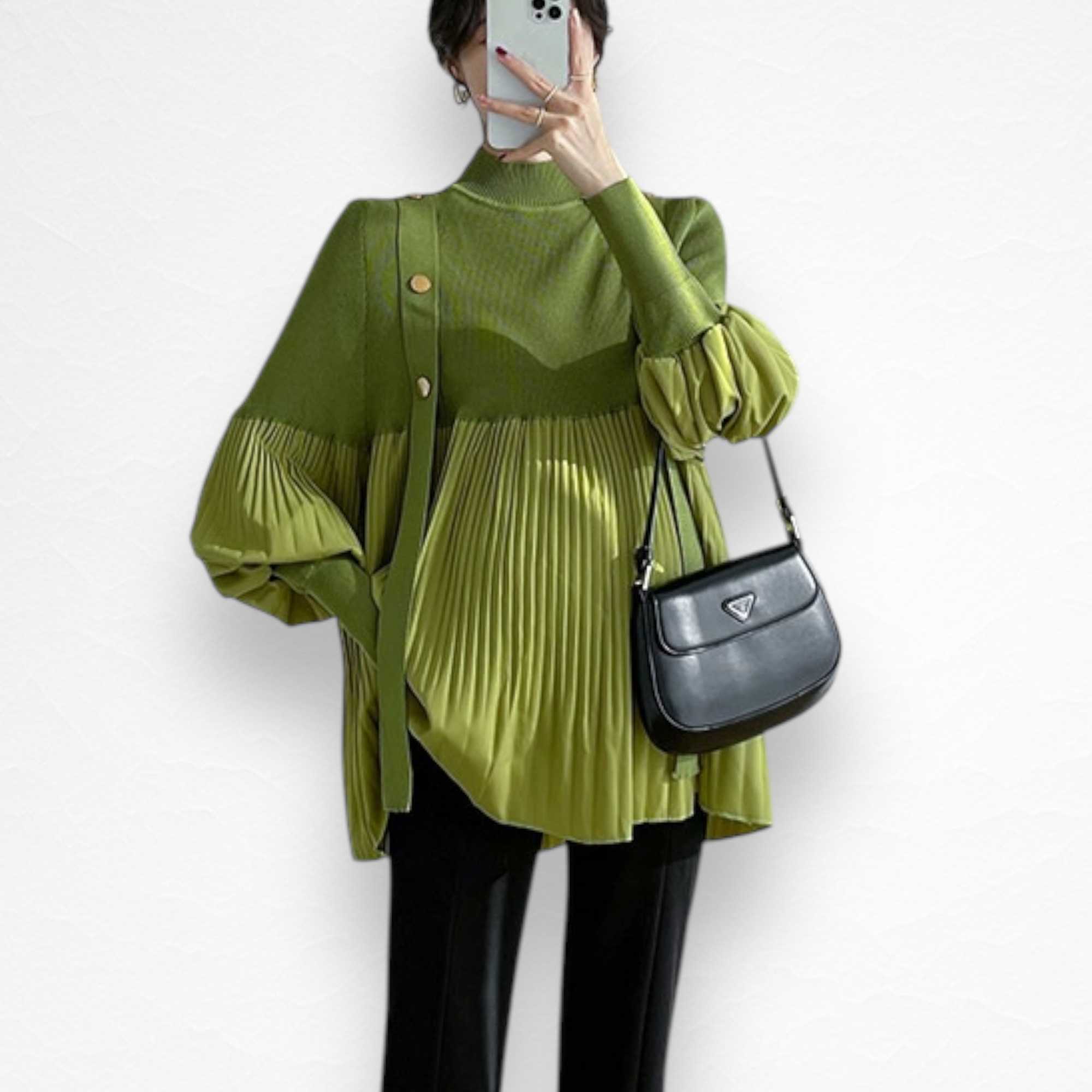 (ไซส์ใหญ่) เสื้อโทนสีชมพูทรงoversize แบบเก๋น่ารักและสวยดูดีมากๆผ้าลูกฟูกเย็บจีบรอบตัว - สีเขียว