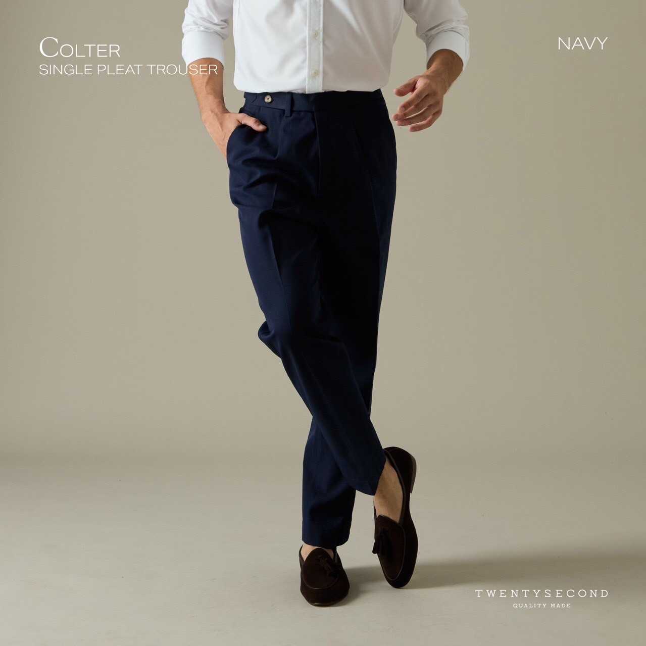 COLTER SINGLE PLEAT TROUSER - NAVY
