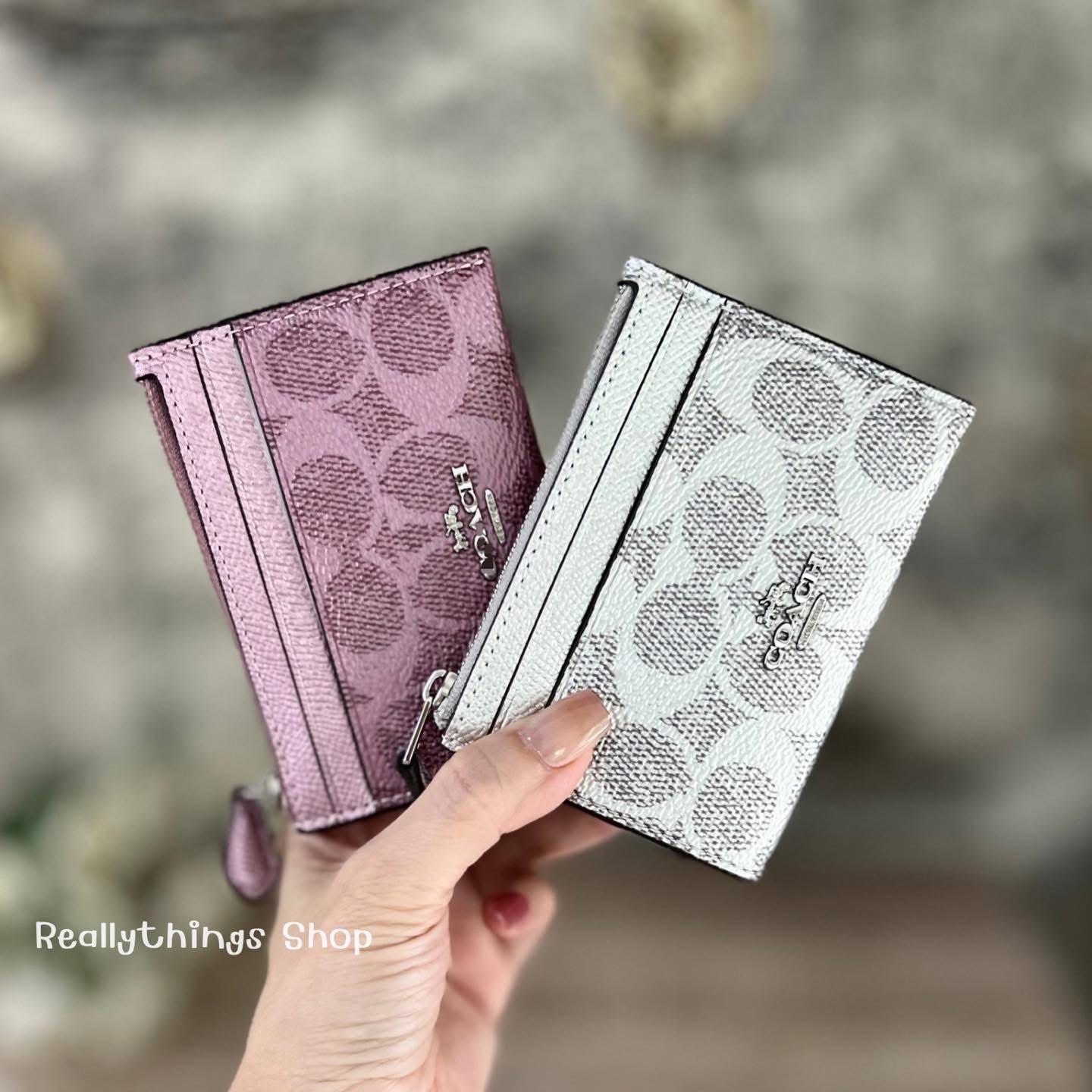 {แท้💯%📮พร้อมส่ง+ส่งฟรี} กระเป๋าใส่บัตร(มีซิป+พวงกุญแจ) Coach Signature Mini ID Skinny CW870 CAR16