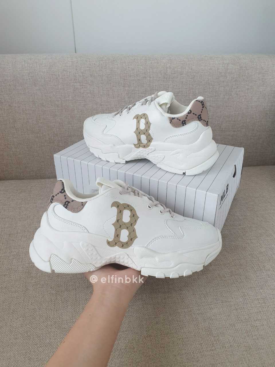 🚨Clearance Sale🚨MLB Bigball รองเท้าเสริมส้นสีครีม B เบจ หลังกำมะหยี่