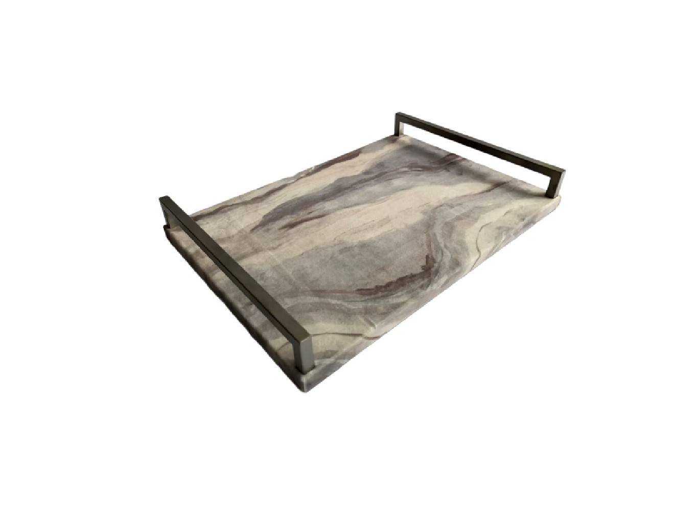 Tray w. Stainless Handle, Velvet Fabric, Gray, M