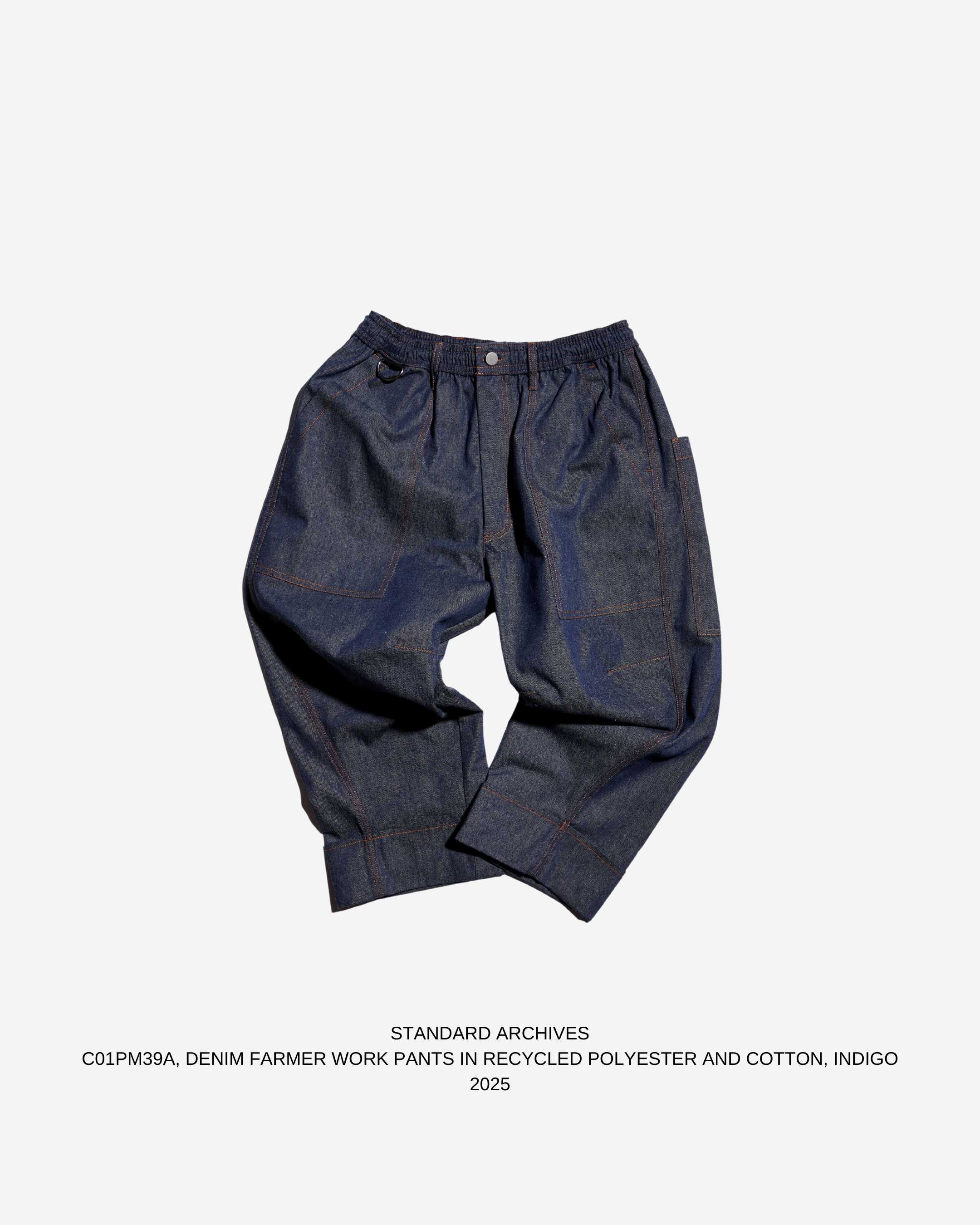 C01PM39A,DENIM FARMER WORK PANTS IN RECYCLED POLYESTER AND COTTON,INDIGO