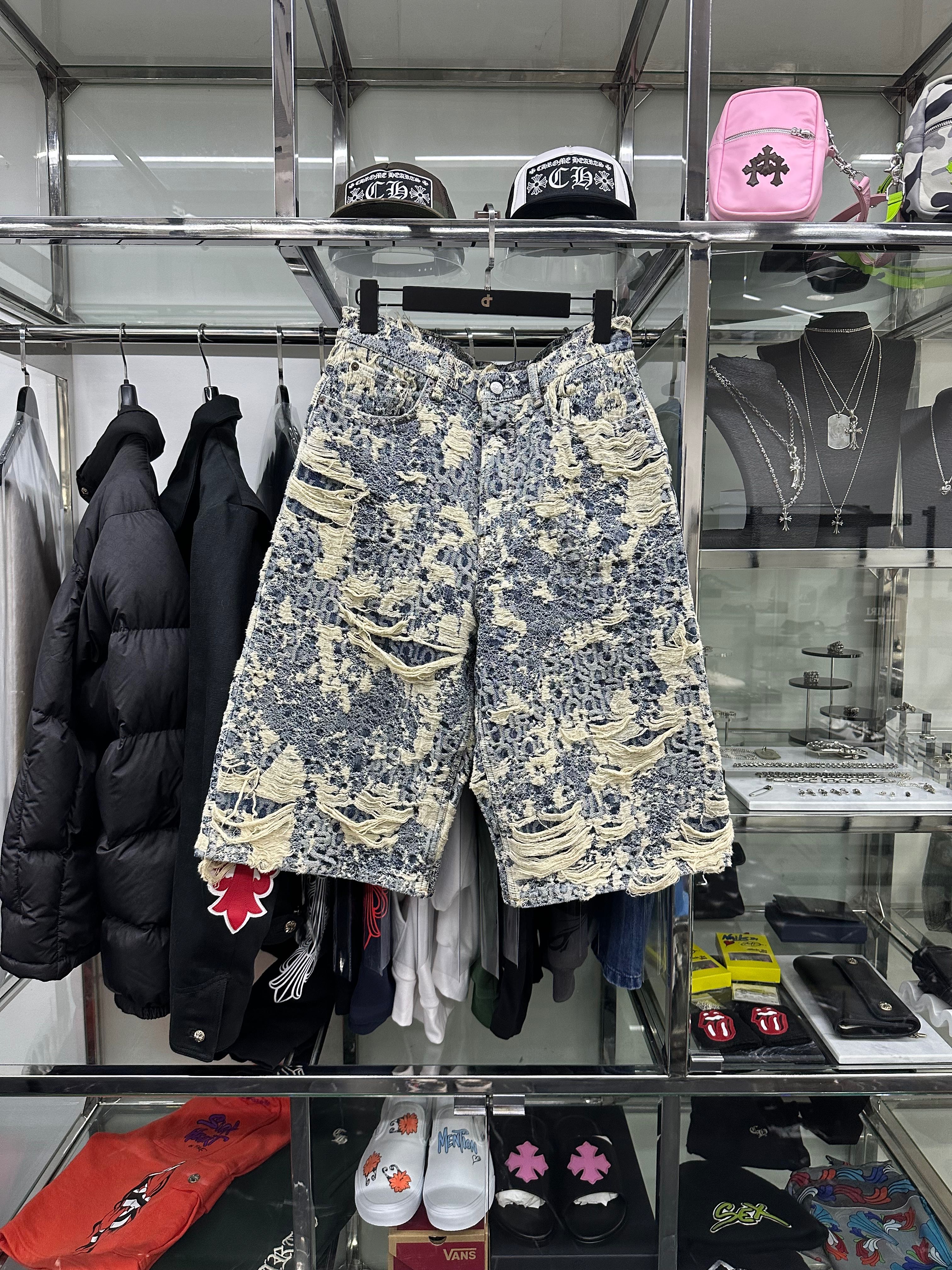 Acne Studios Distressed Monogram Loose Fit Short Jeans