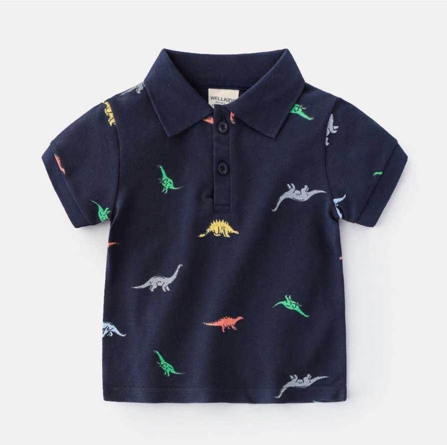 เสื้อโปโลสีกรม ลายไดโนเสาร์ - Size100