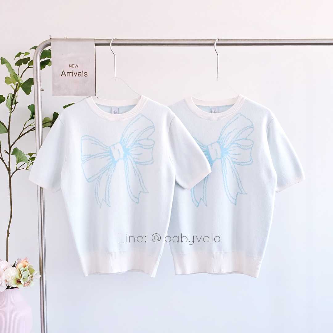 RonRon Ribbon Italy Cotton Short Knit (Ivory Blue)