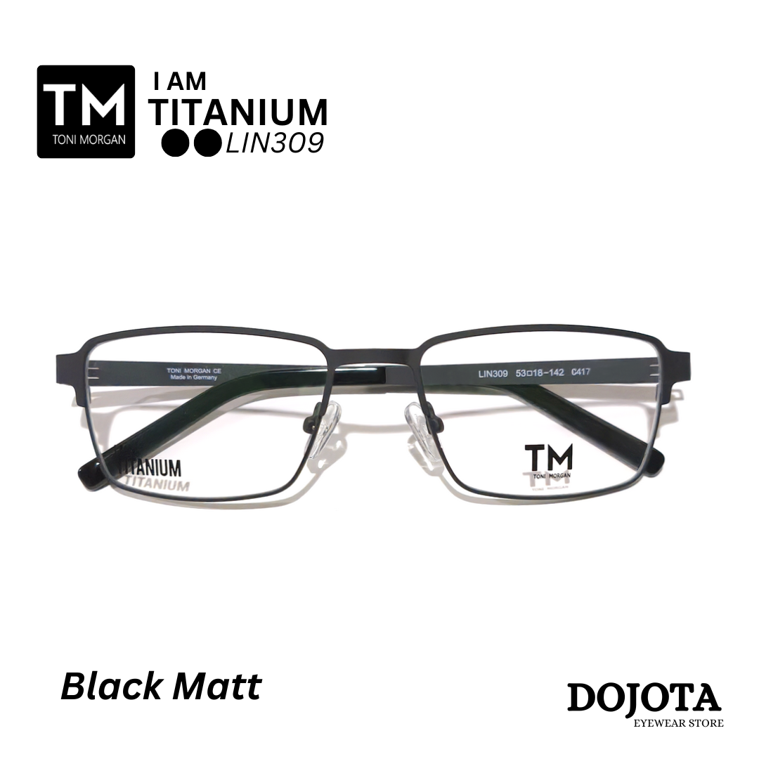 กรอบแว่นทรงเหลี่ยม Toni Morgan รุ่น LIN309 สีดำ Black Matt วัสดุไทเทเนี่ยม น้ำหนักเบา ดีไซน์เท่ห์