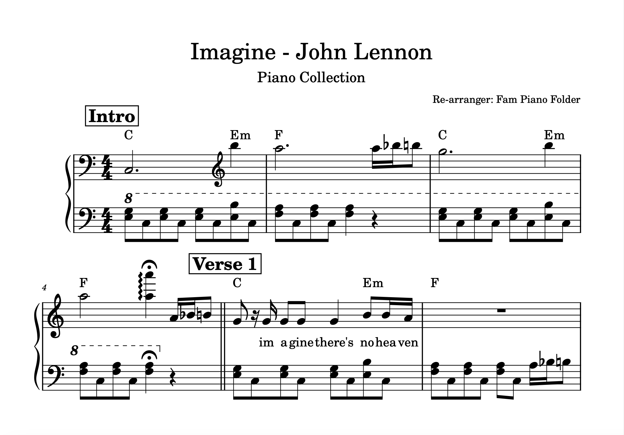 โน้ตเพลง Imagine - Piano Collection (Lv 3)