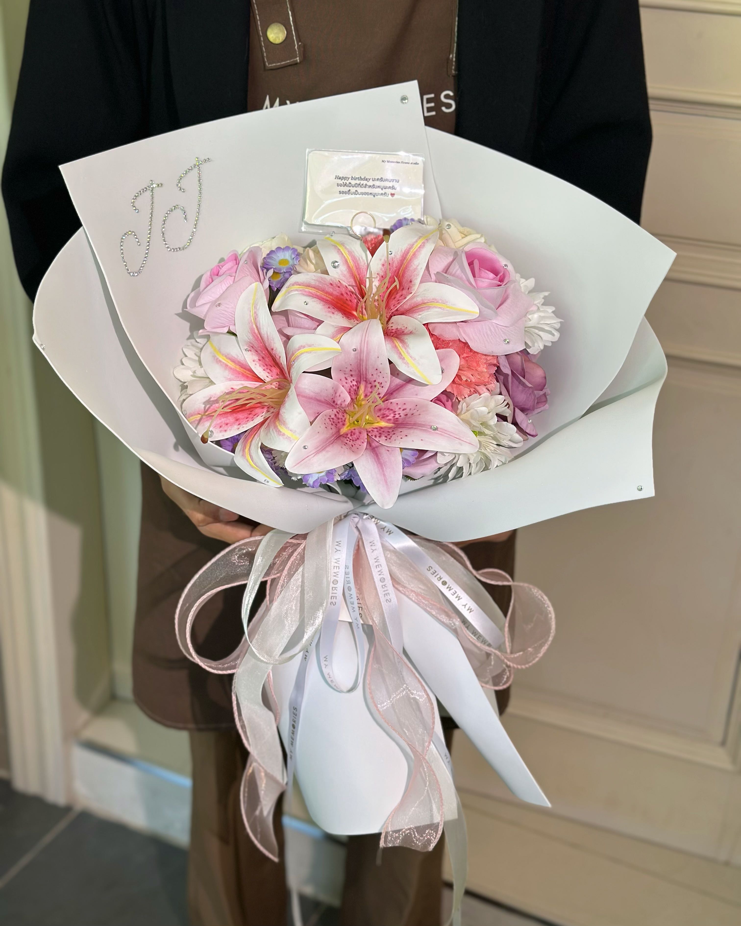 ช่อโฟมดอกไม้ประดิษฐ์ลิลลี่กุหลาบ