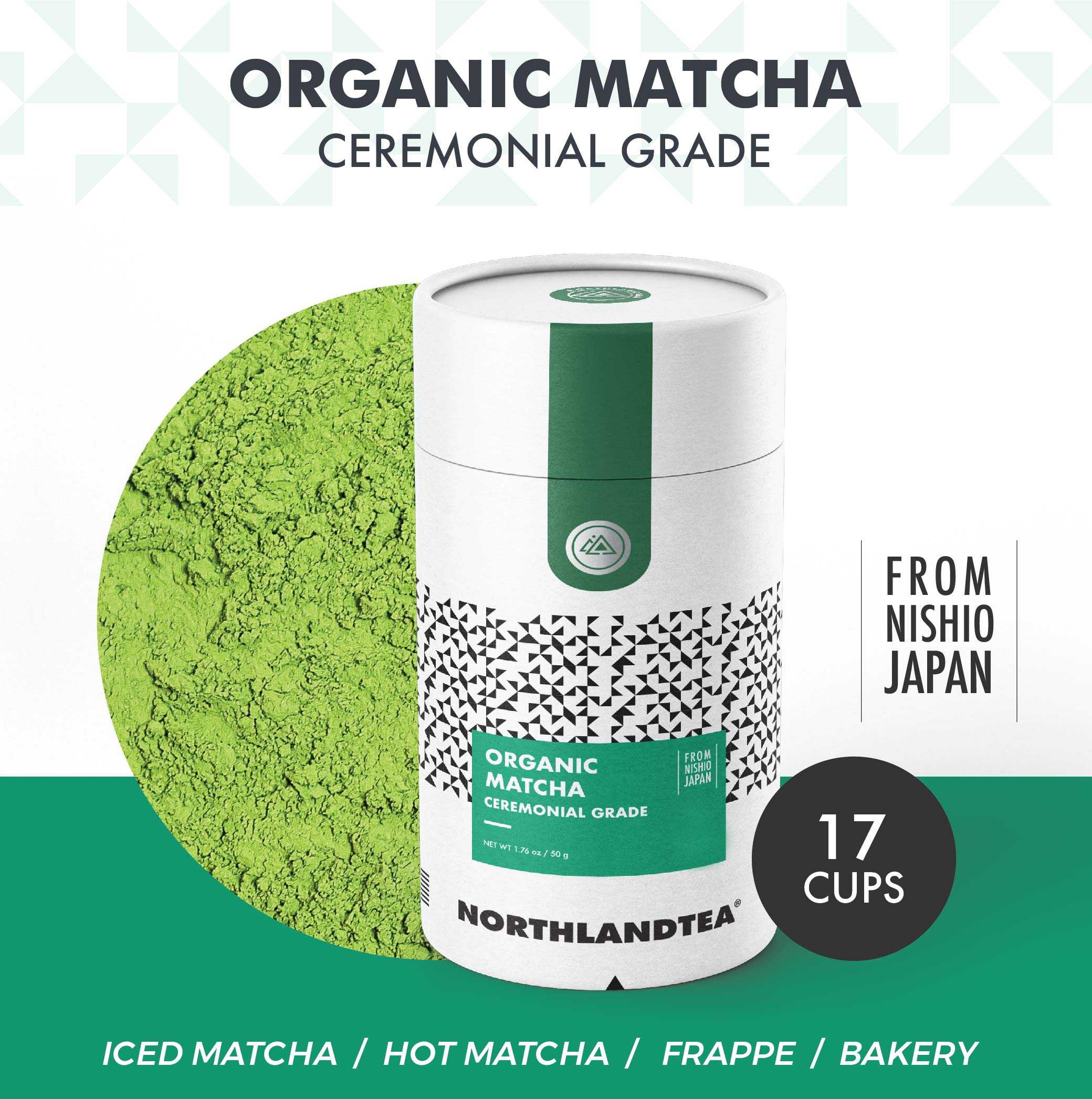 ผงมัทฉะออร์แกนิค 50g - เกรดพิธีชงชา - Ceremonial grade - เมืองนิชิโอะ ประเทศญี่ปุ่น