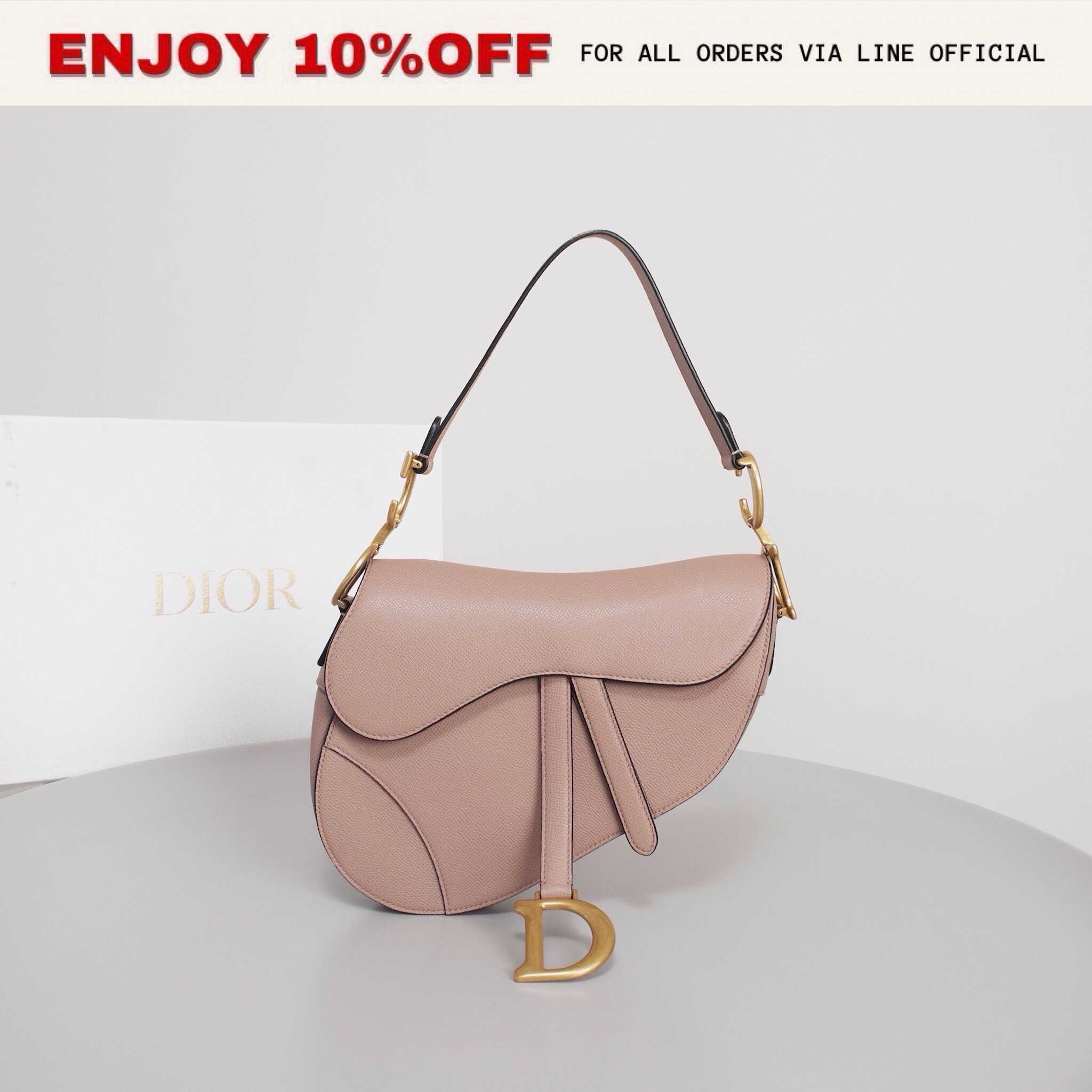 📍LIKE NEW📍DIOR Saddle Medium Bag สี Blush Grained Calfskin GHW | Bag