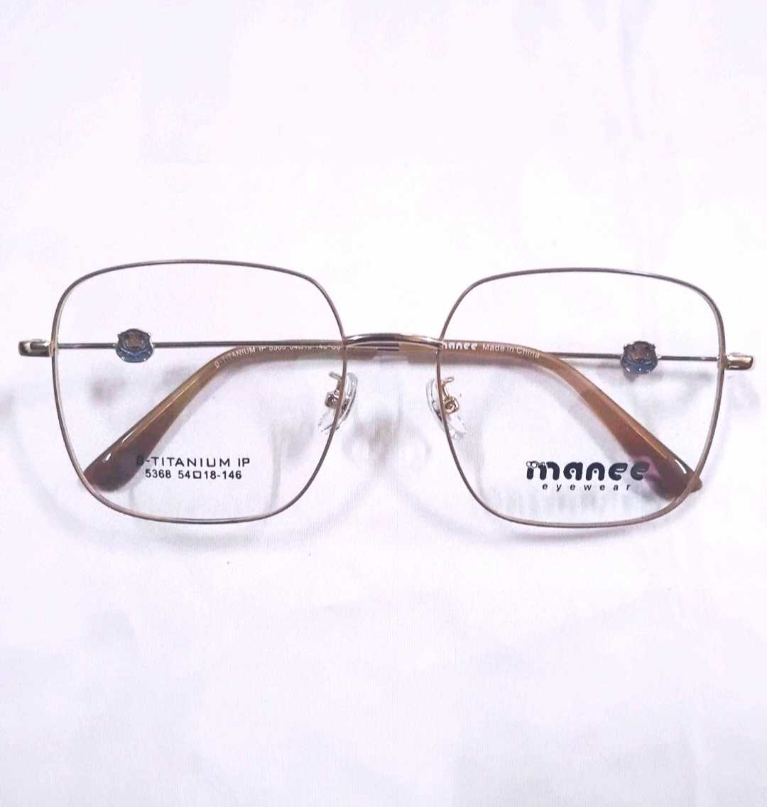 M5368 แว่นไทเทเนียมโอเวอร์ไซ้ ทอง-ชา หน้าแว่นกว้าง140mm ขนาด 54-18-146 พร้อมเลนส์บลูเปลี่ยนสี ตัดแว่