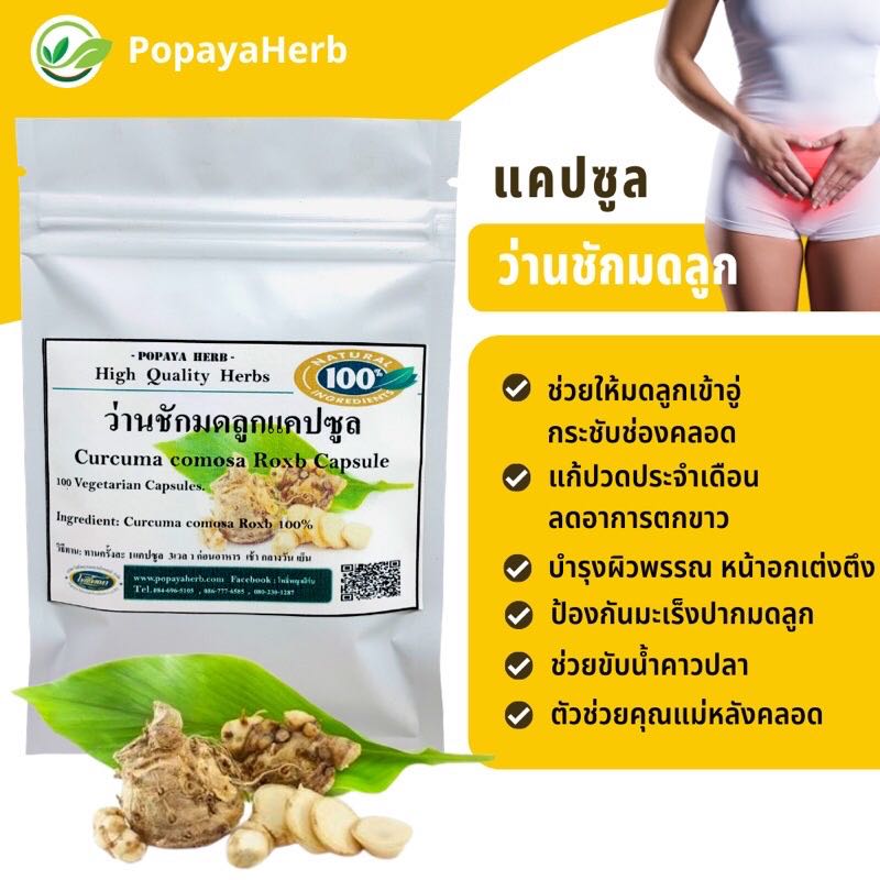 แคปซูล ว่านชักมดลูกสมุนไพรบำรุงสตรี ตัวช่วยแก้ปัญหาสตรี Curcuma zanthorrhiza Roxb.100%