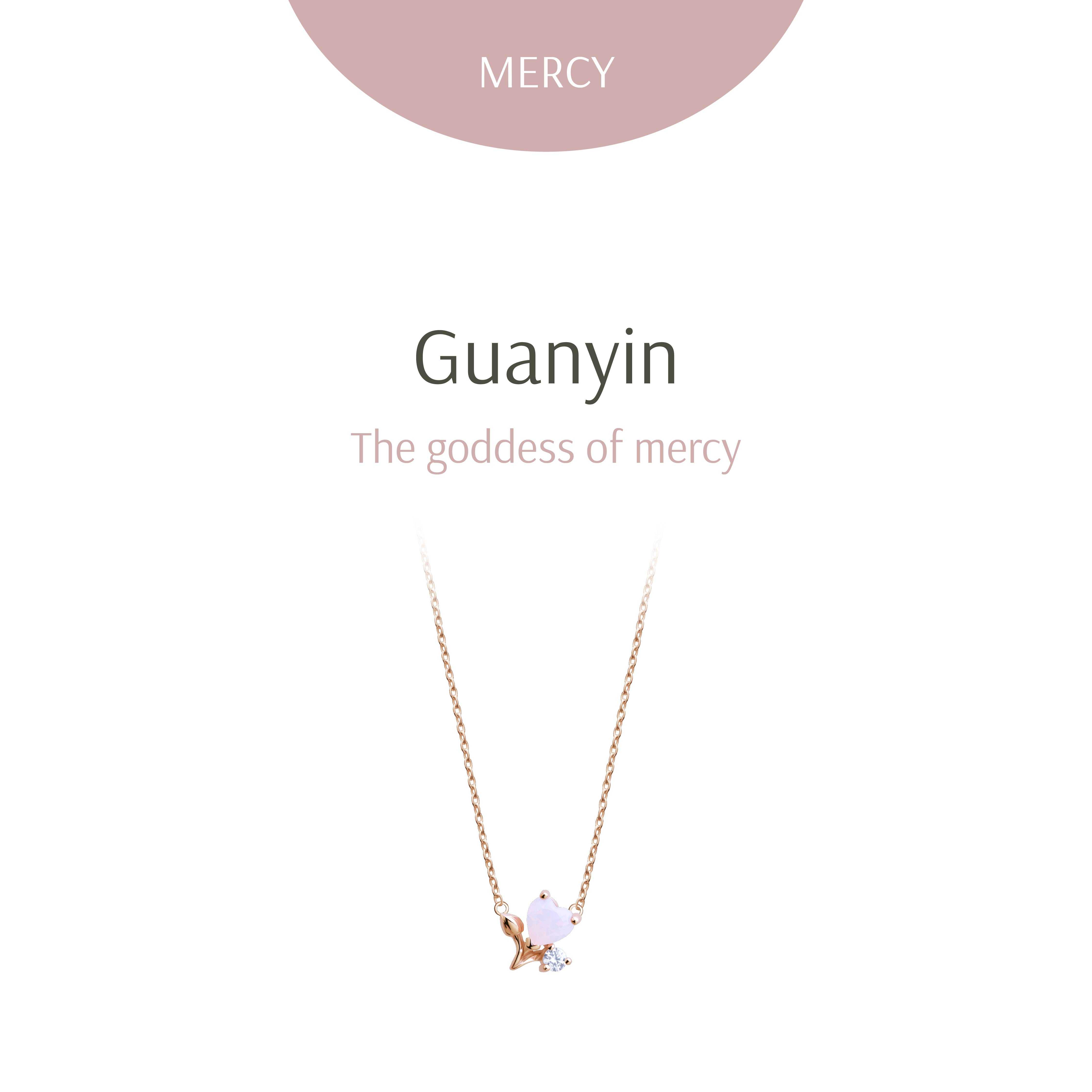 Guanyin Heart Posie Pink Gold Necklace