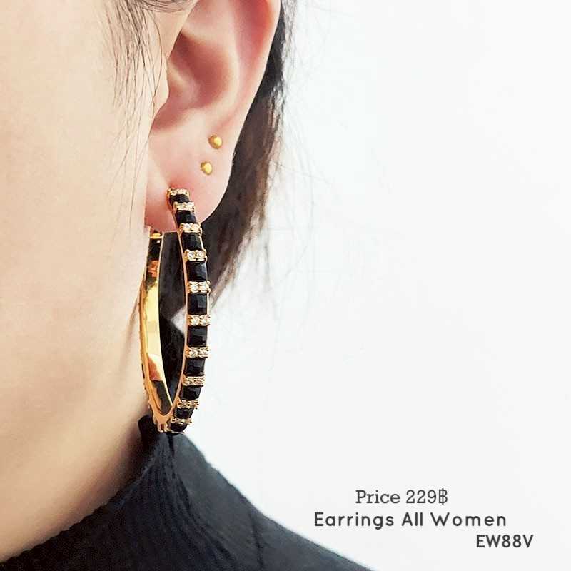 EW88V ต่างหูห่วง สีทองดำ