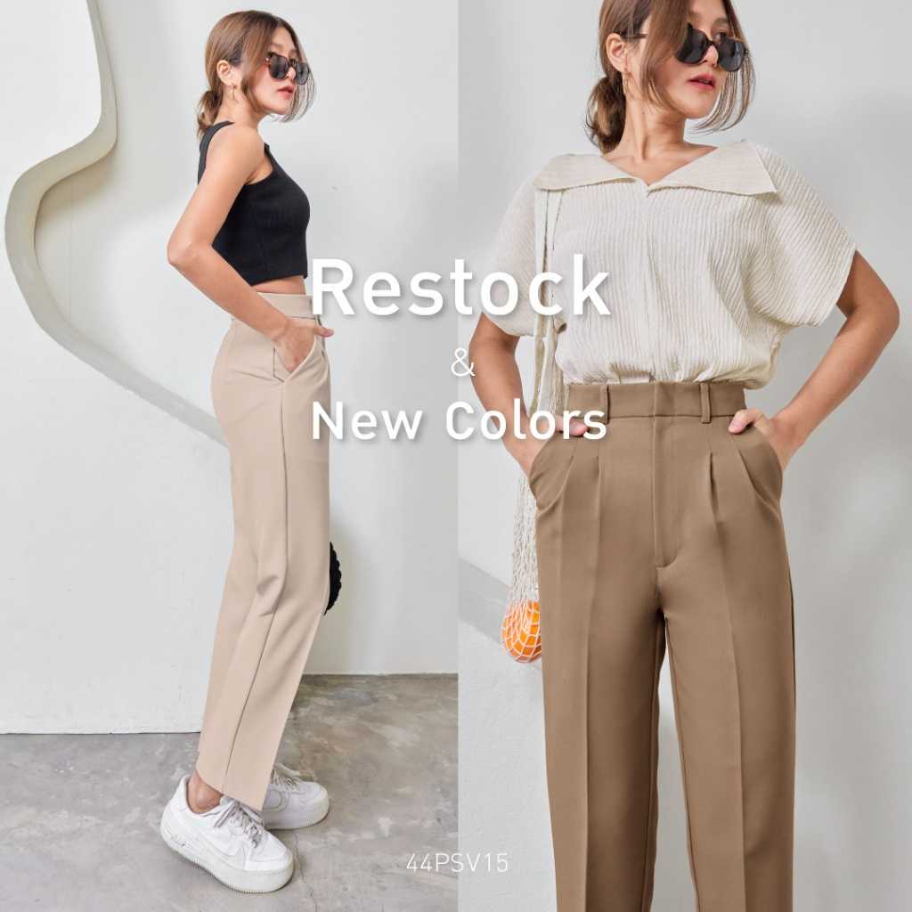 Montipa กางเกงขายาวทรงขาสอบ เพิ่มดีเทลมีจีบด้านหน้า 44PSV15