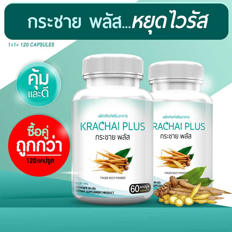 [ส่งฟรี! พร้อมส่ง] ซื้อคู่ KRACHAI PLUS กระชายขาวสกัด เสริมภูมิ หวัด ไอ ท้องอืด