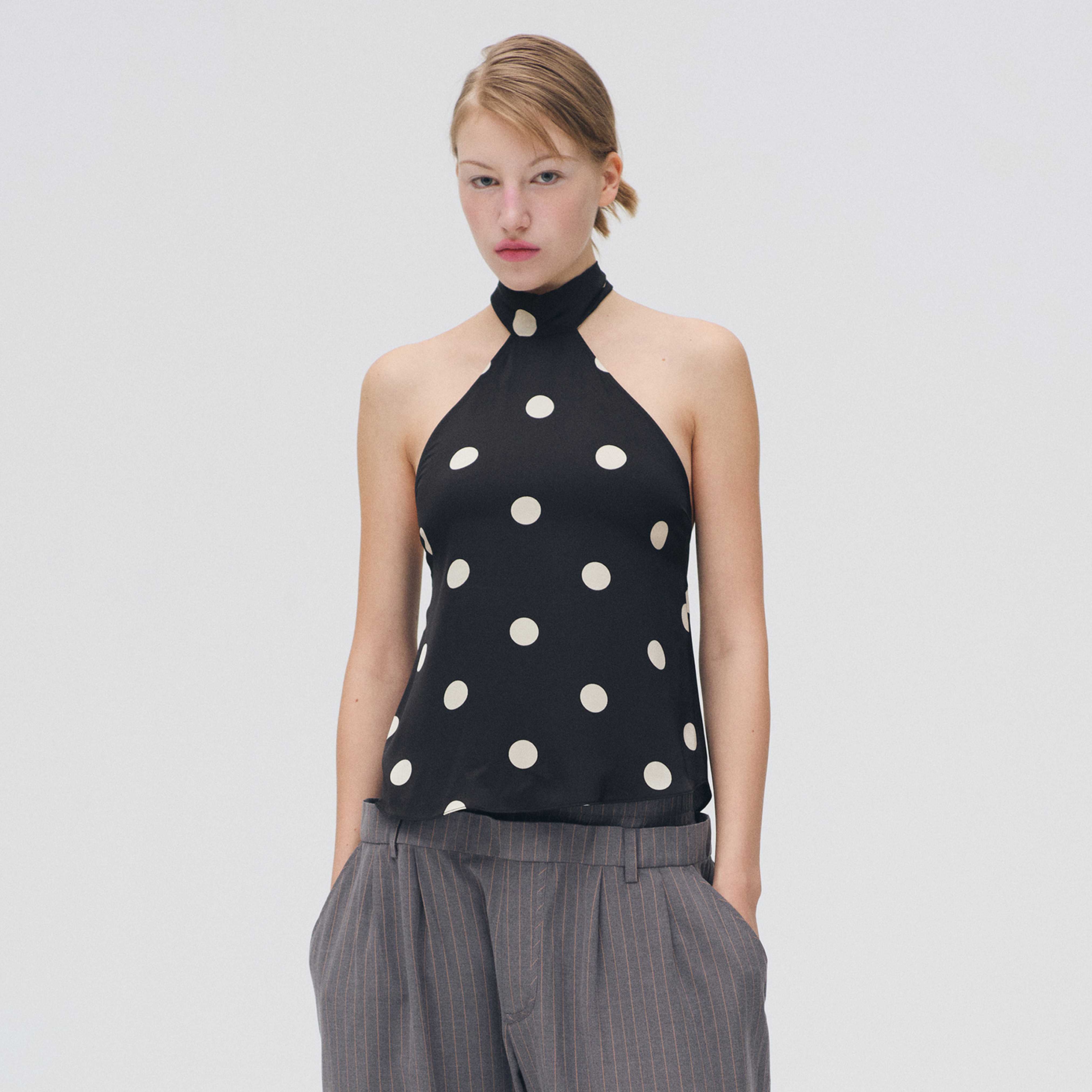 POLKA DOT HALTER TOP (BLACK)