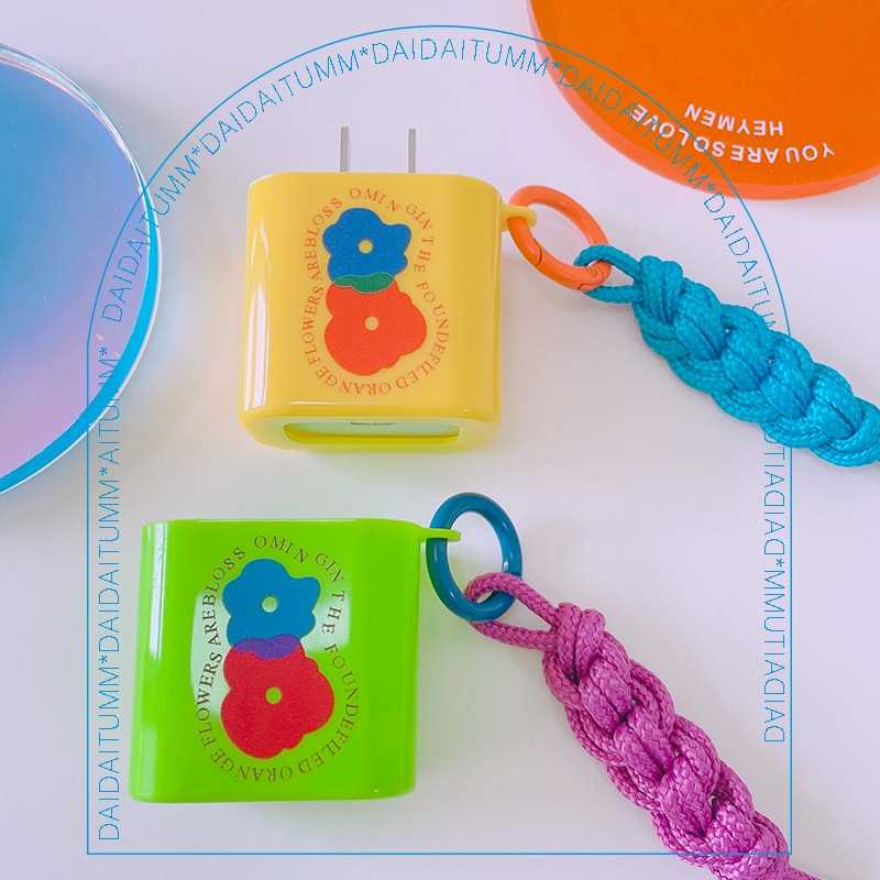 [LotM] ชุดถนอมสายชาร์จ 20W : ยางลายดอกไม้ สีเหลือง/สีเขียว + สายเชือก