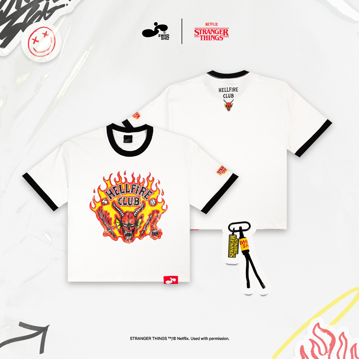 [พร้อมส่ง] Stranger Things Oversize Boxy T-Shirt 02 White Hellfire (XL/M)