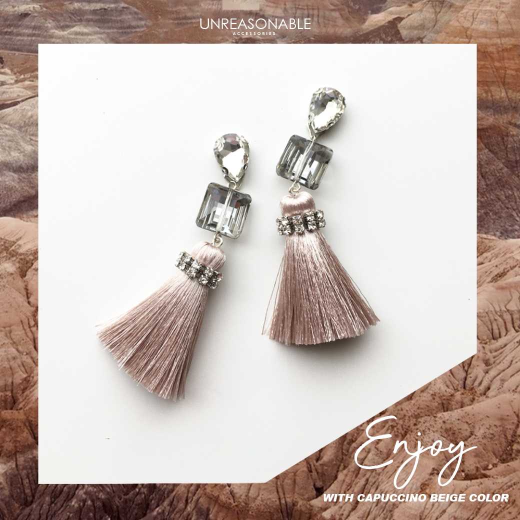 ต่างหูพู่ UA0643-02 #Beige #Nude #Drop #Tassel #Earrings