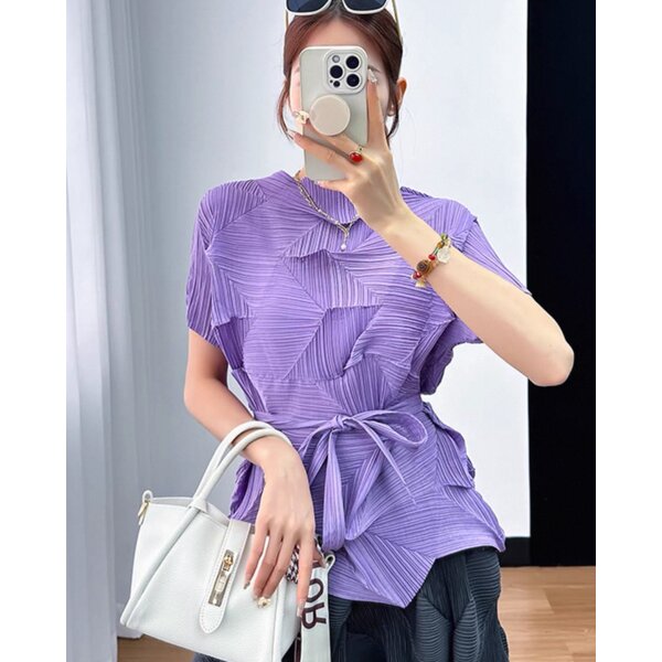 อกถึง 42 นิ้ว 2MUAY รุ่น GM6651 เสื้ออัดพลีท SHORT SLEEVE ZIG ZAG PLEATED TOP 15 สี FREE SIZE