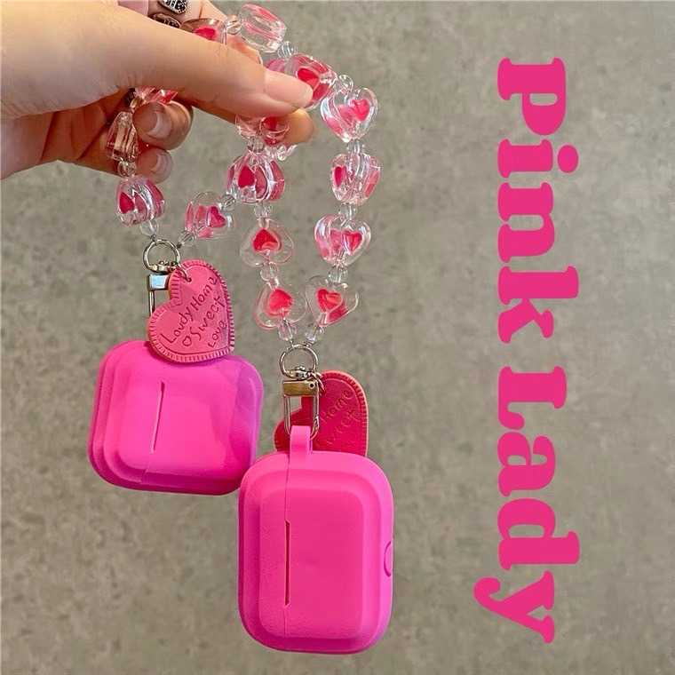 ♥ เคส Airpods : Pink lady 🌺 เคสซิลิโคน / ยาง สีชมพูบานเย็น + พวงกุญแจ (สามารถเปลี่ยนพวงกุญแจได้)