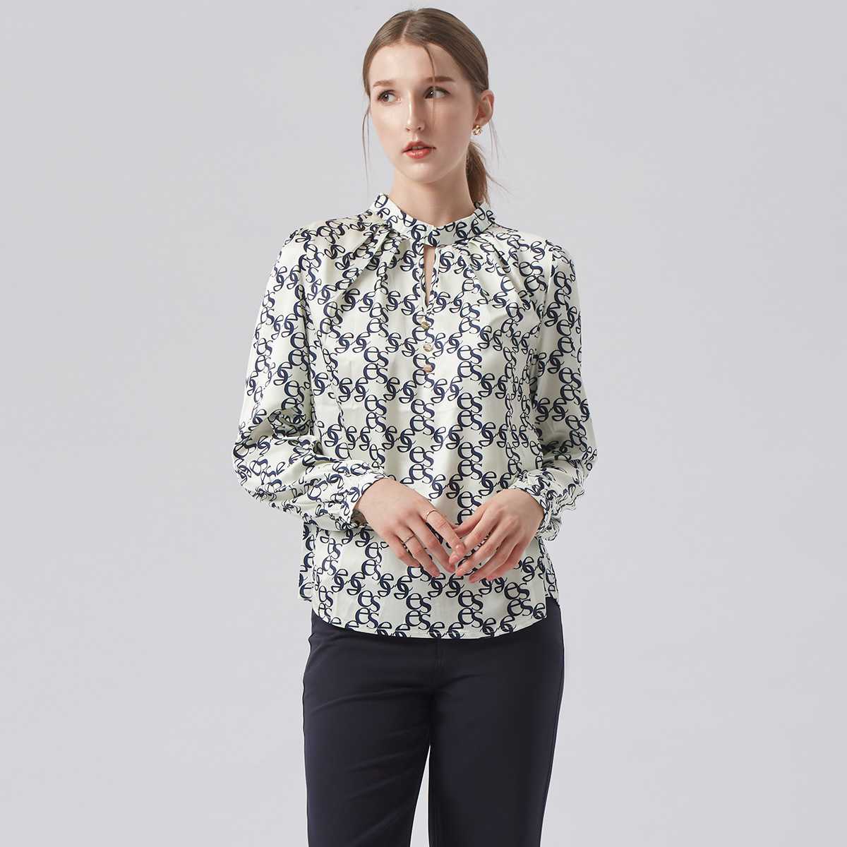 เสื้อเบลาส์ลายโมโนแกรม | Monogram Print Shirt | 04917