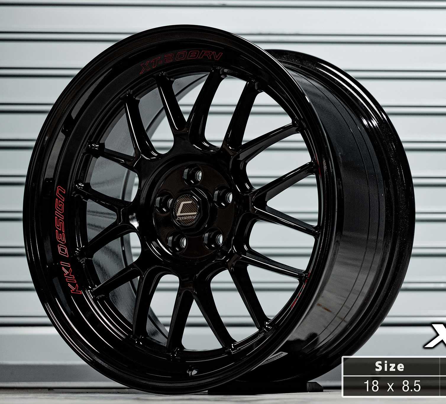 แม็กซ์ XT-208RV 18X8.5 5X100 ET35 CB.73.1 BK(RLT)  (สีดำเงาทั้งวง+เรเซอร์ตัวหนังสือสีแดง)Custom