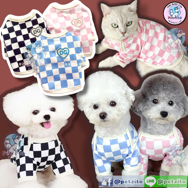 🇹🇭พร้อมส่ง🇹🇭 เสื้อมีแขนลายตาราง สีสันสดใสน่ารัก for pet เสื้อสุนัข หมา แมว