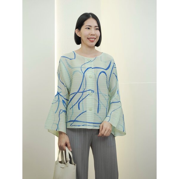 2MUAY รุ่น GPC94153 เสื้ออัดพลีท LINE PRINTED BUTTON FRONT PLEATED TOP 3 สี FREE SIZE