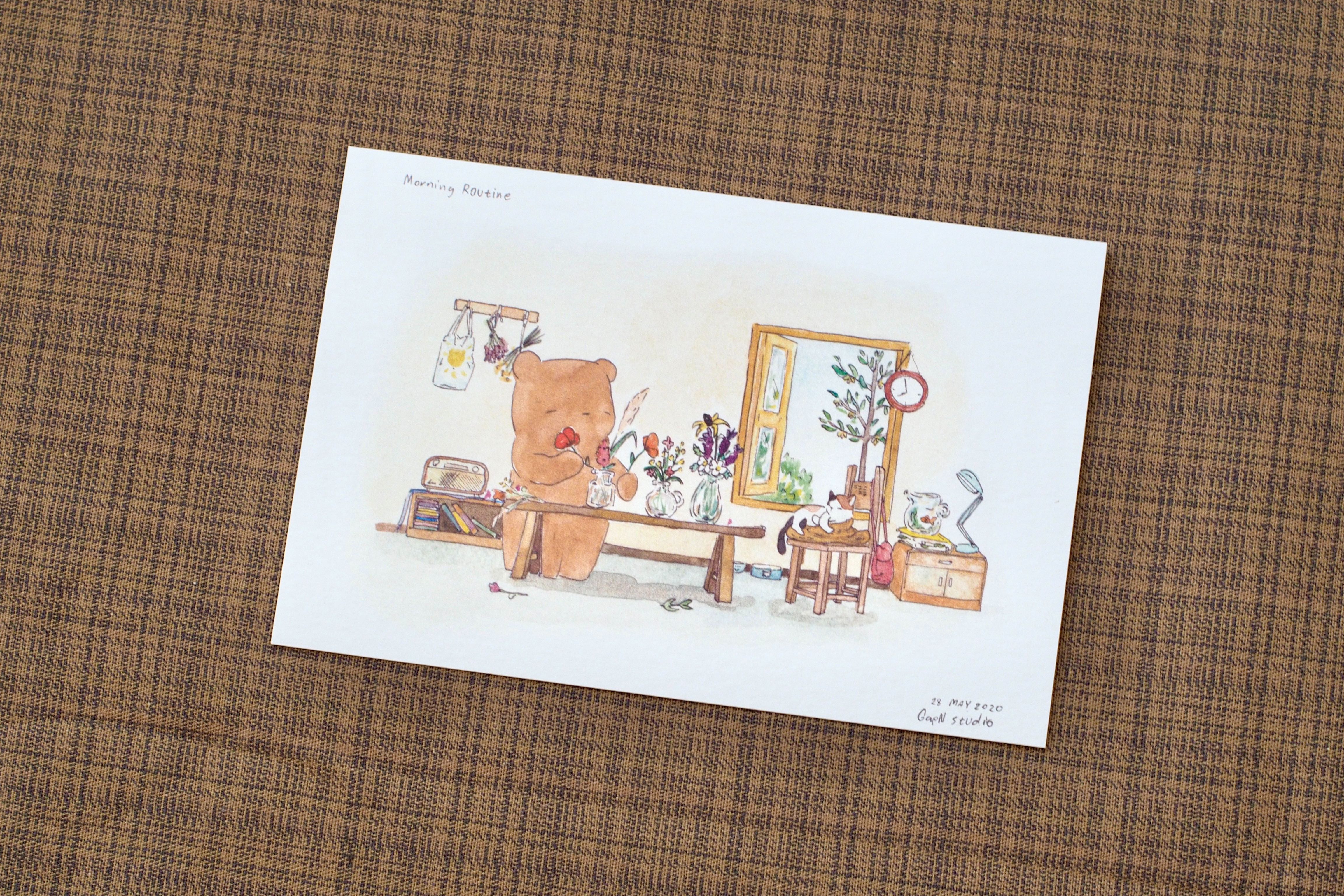 Morning routine postcard