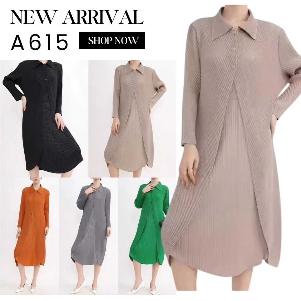 Pleatbynisa A615 เดรสอัดพลีท เนื้อผ้าPolyester100%