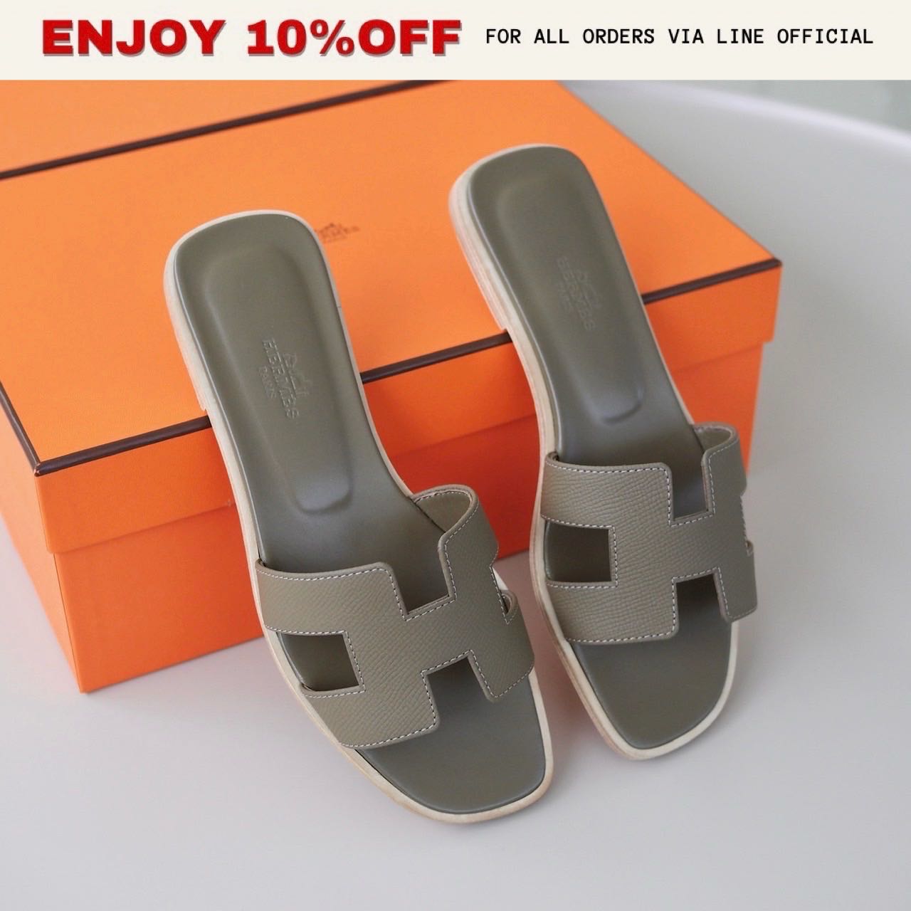 NEW! HERMES Oran Sandals สี Etoupe Epsom | Shoes