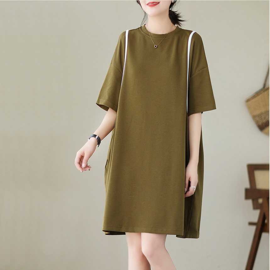 (ไซส์ใหญ่) มินิเดรสทรง oversize แบบเก๋น่ารัก ผ้าคอตตอนยืดโปโล เนื้อผ้านิ่มใส่สบายมาก