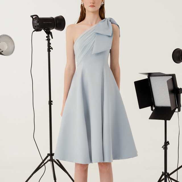 PF23 | BOW-DETAILED CREPE SATIN MIDI DRESS