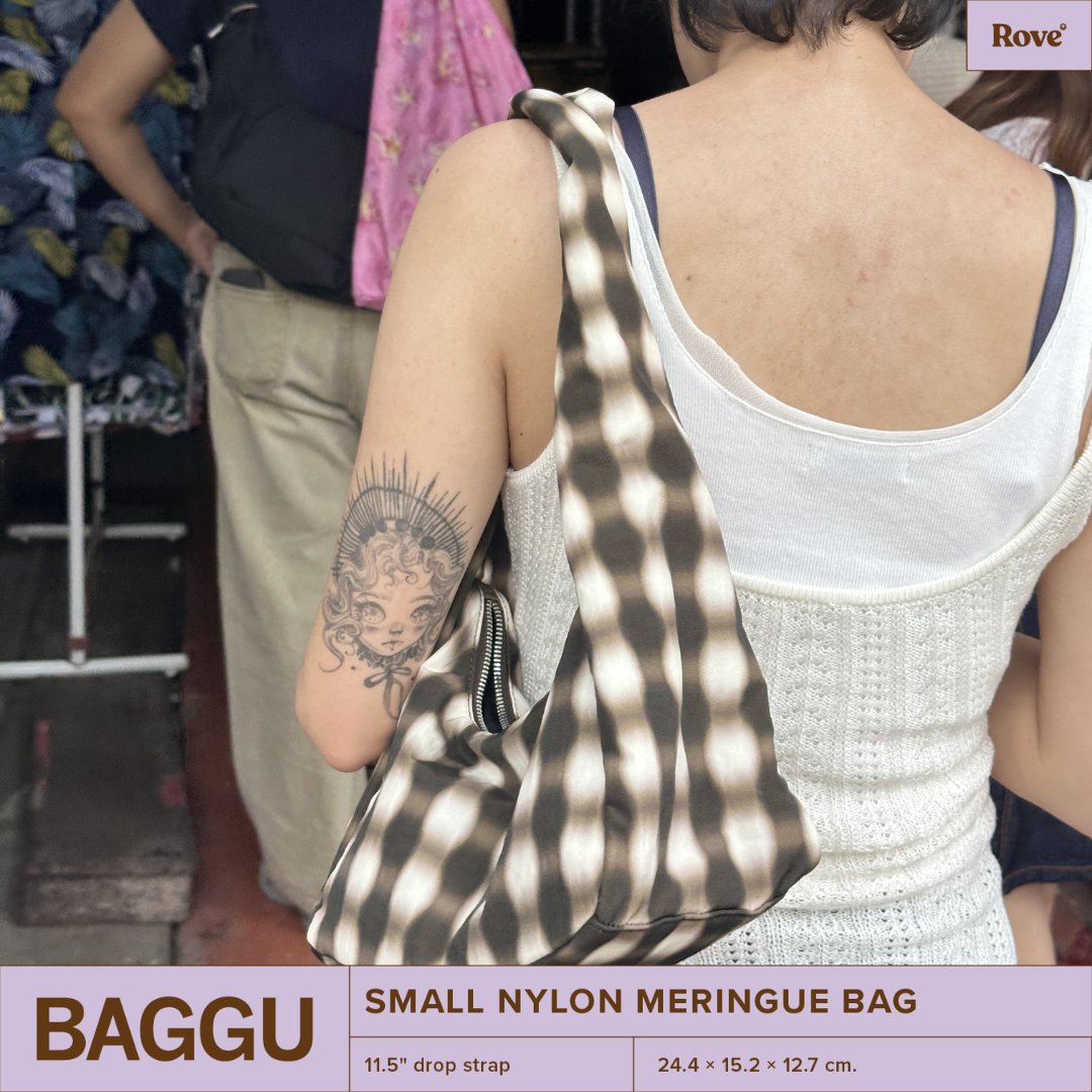 BAGGU Small Nylon Meringue Bag - Blurred Gingham Brown