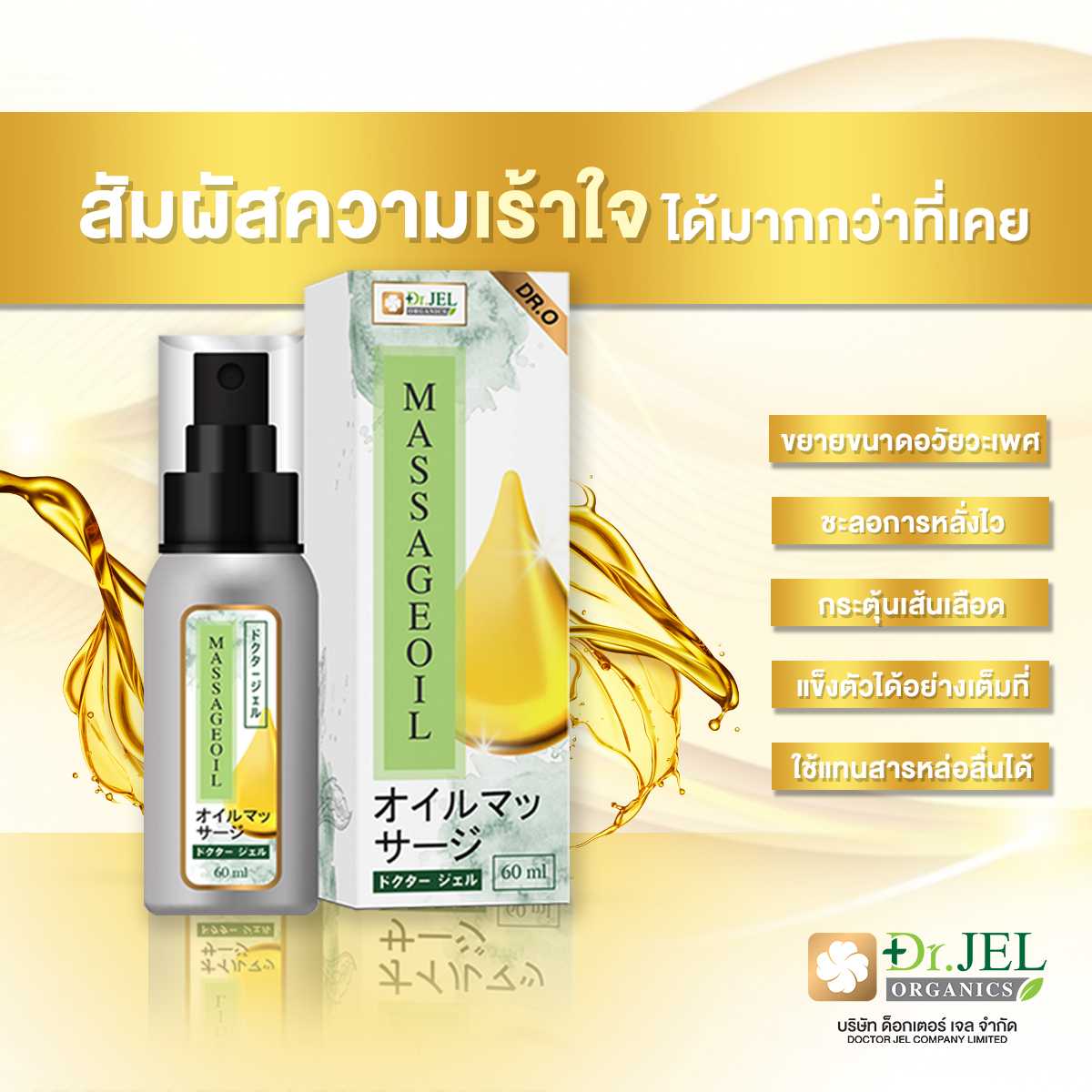 Dr.Jel Massage Oil (Dr.O) จาก ดร.เจล (Dr.Jel) เพิ่มขนาด ชะลอการหลั่ง แข็งตัวดีขึ้น