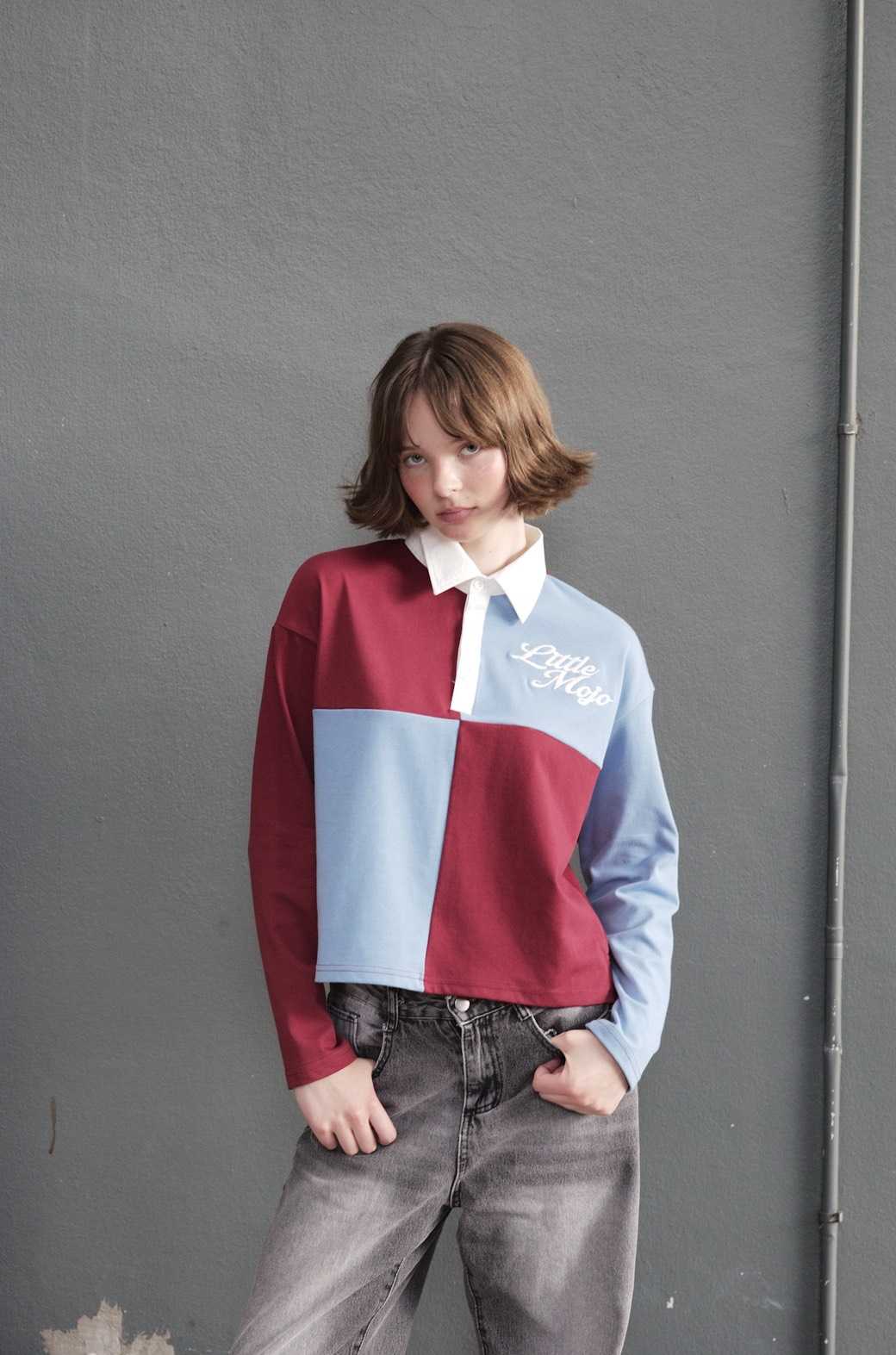 (Look16) Maroon Checker Woman Polo