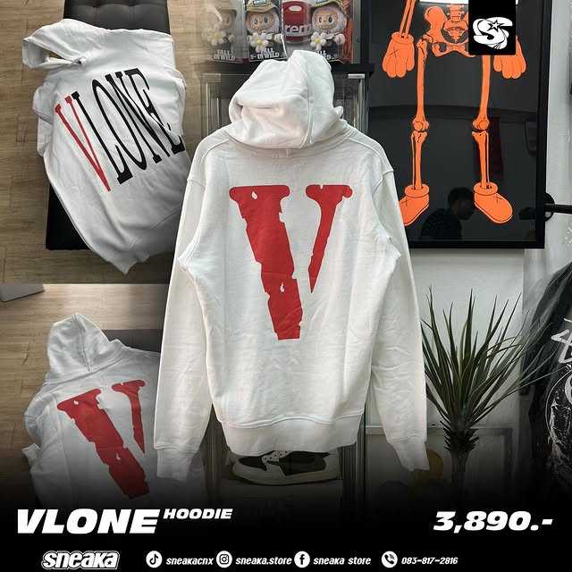 Vlone logo red hoodie Whie