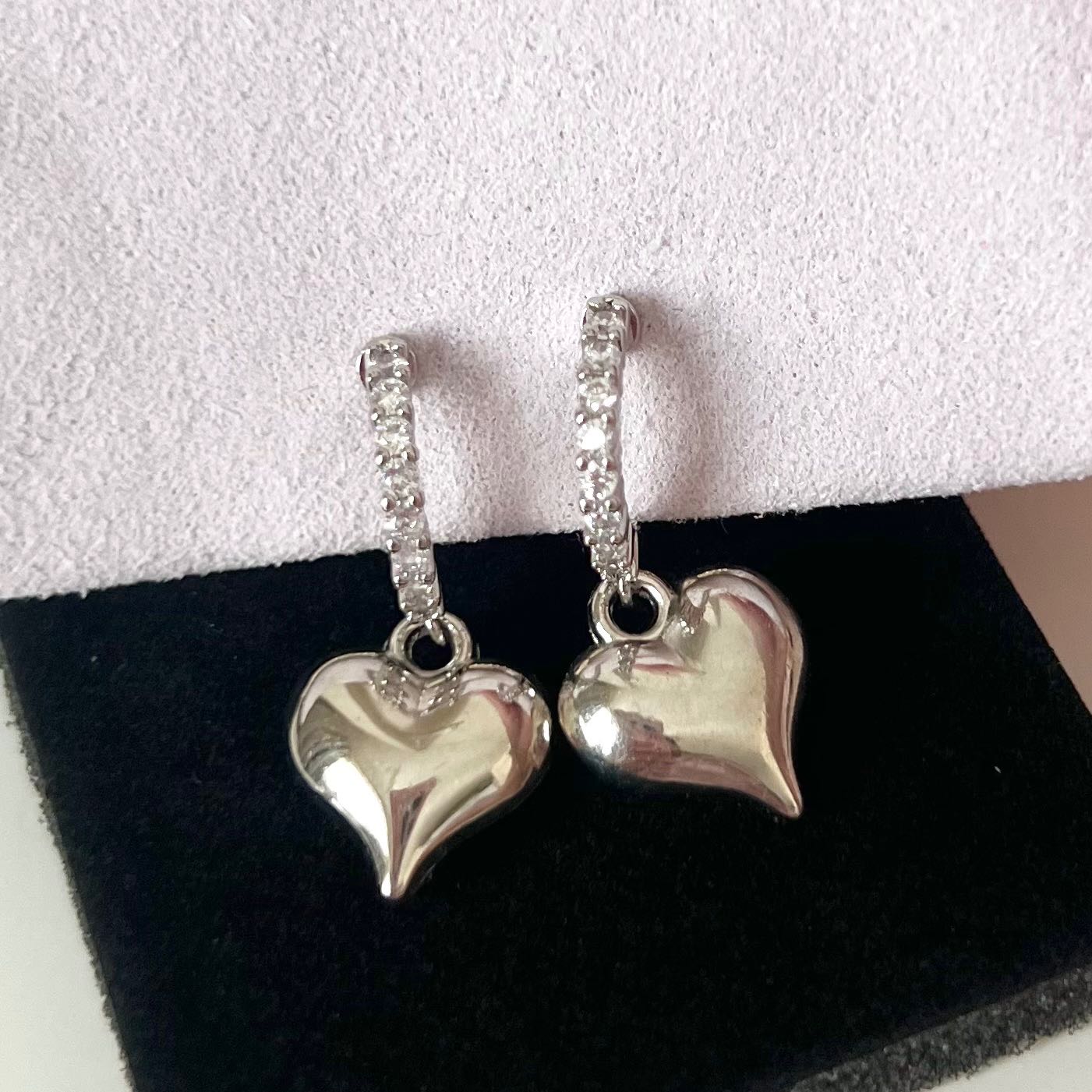 MQ ห่วงกลมเพชรจี้หัวใจเงินใหญ่ แป้นขดลวด