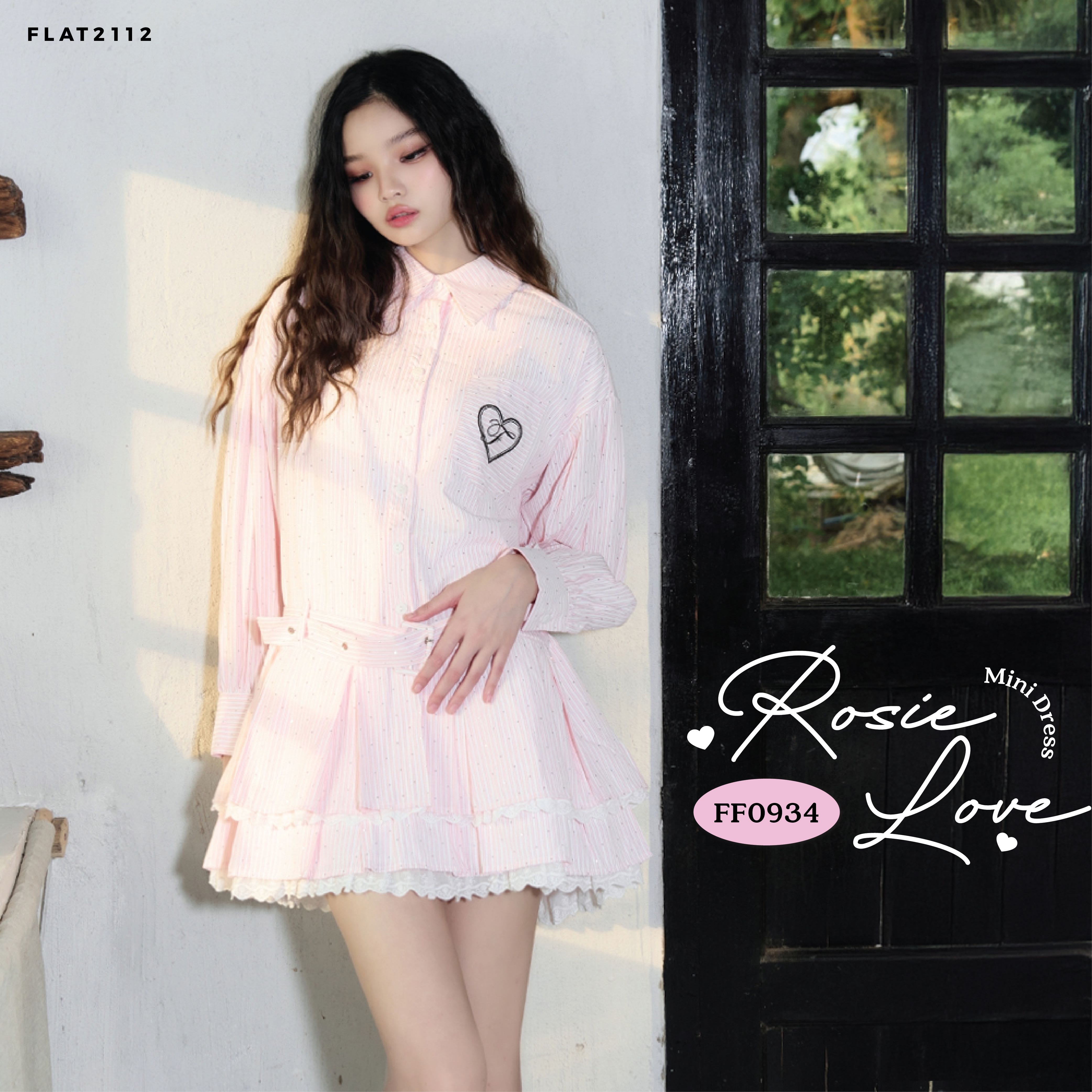 FLAT2112 FF0934 : ROSIE LOVE MINI DRESS เดรสสั้น เดรสแขนยาว ชุดออกงาน แฟชั่นผู้หญิง