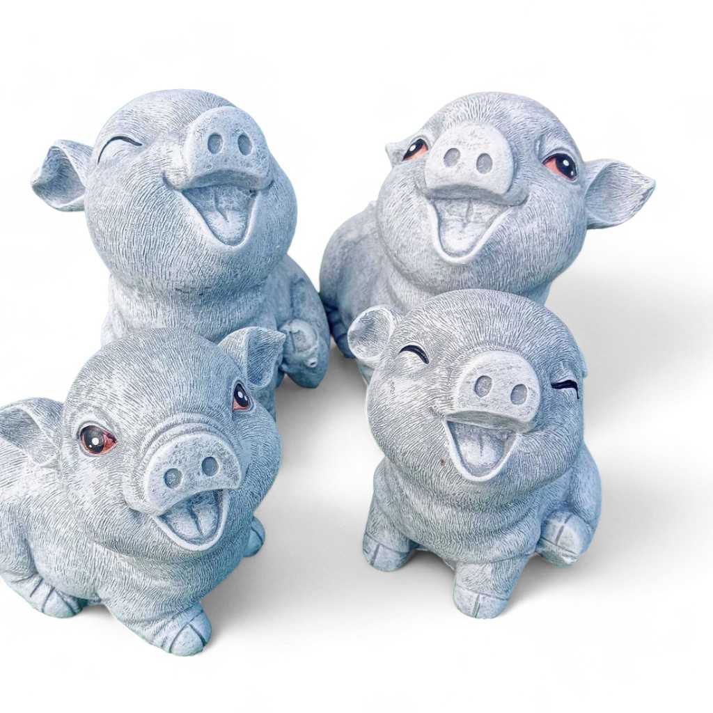 ครอบครัวหมูยิ้ม ตุ๊กตาปูนปั้น แต่งสวน แก๊งลูกหมูแสนน่ารัก ตกแต่งสวน ของขวัญสุดประทับใจ