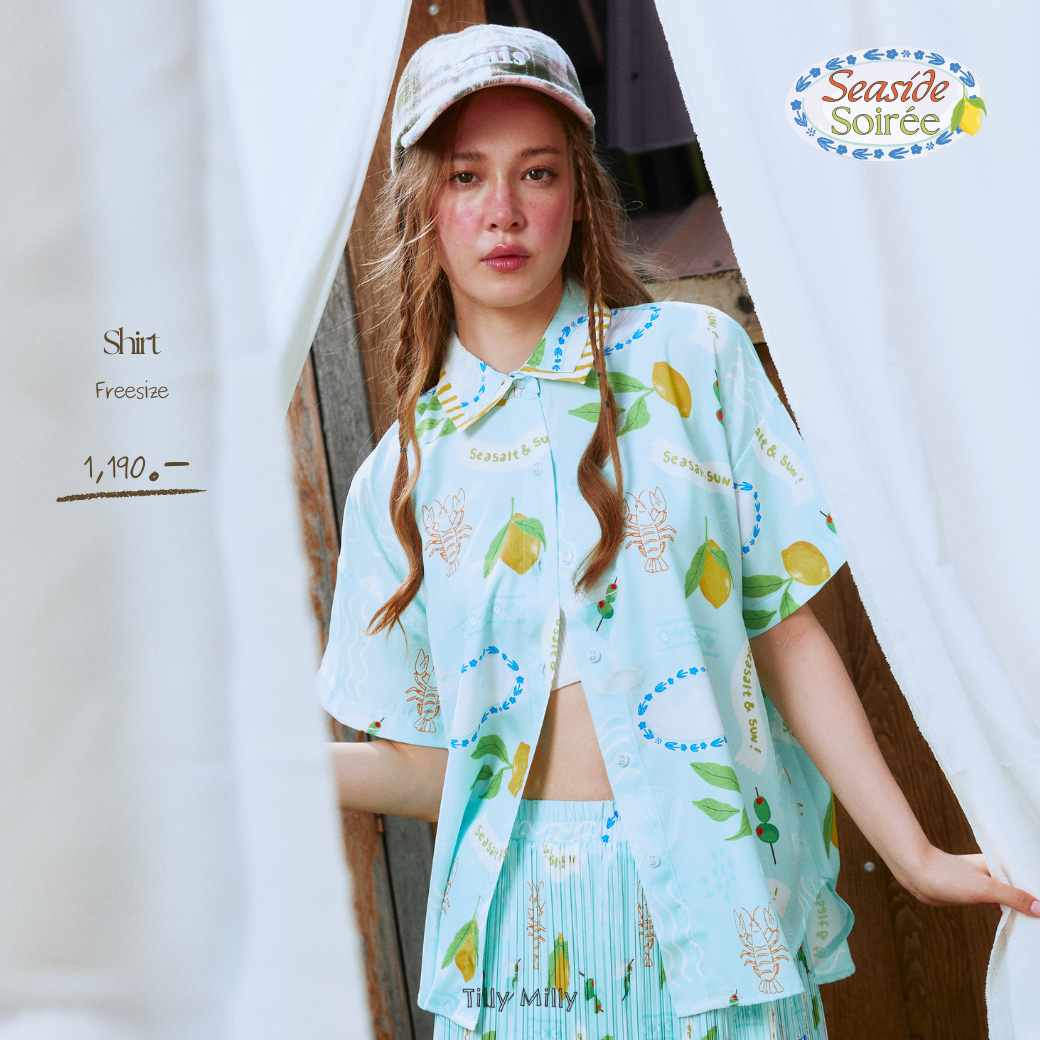 Tilly Milly เสื้อเชิ้ตผู้หญิงลายเลม่อน  ( สีฟ้า ) - Seaside Soirée  - Drop 3