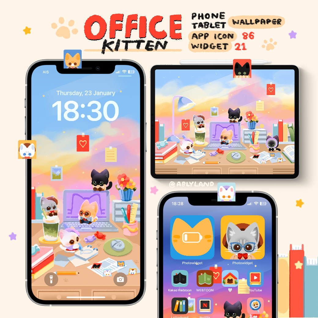 (digital file) office kitten🐈🐈‍⬛ | wallpaper / widget / icon app