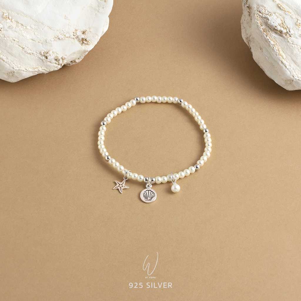 สร้อยข้อมือมุกแก้ว ชาร์มเงินแท้ปลาดาว เปลือกหอย คริสตัล SB05 (เซ็ตปลาดาว ม้าน้ำ) ทะเล