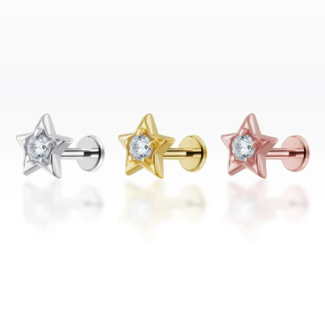PiercingRoomByJay Single Gems Star Flat Back เงินแท้ (ราคาต่อชิ้น)