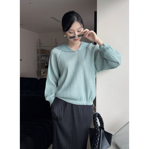 ปรับราคาลง!! 2MUAY รุ่น GJO5354 เสื้อพลีทคุณภาพ LONG SLEEVE COLLAR PLEATED TOP 8 สี FREE SIZE