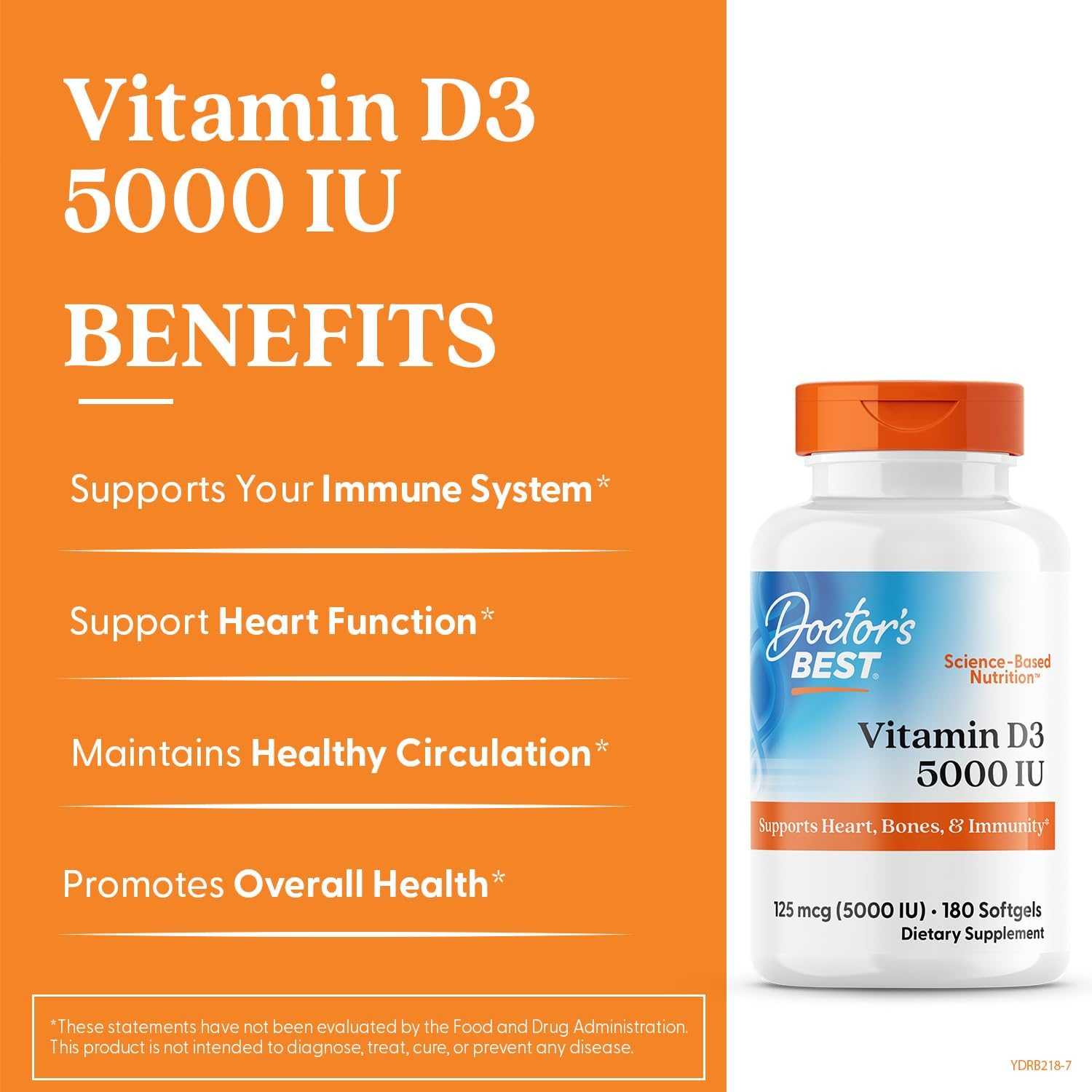 Doctor's Best, Vitamin D3, 125 mcg (5,000 IU), 180 Softgels