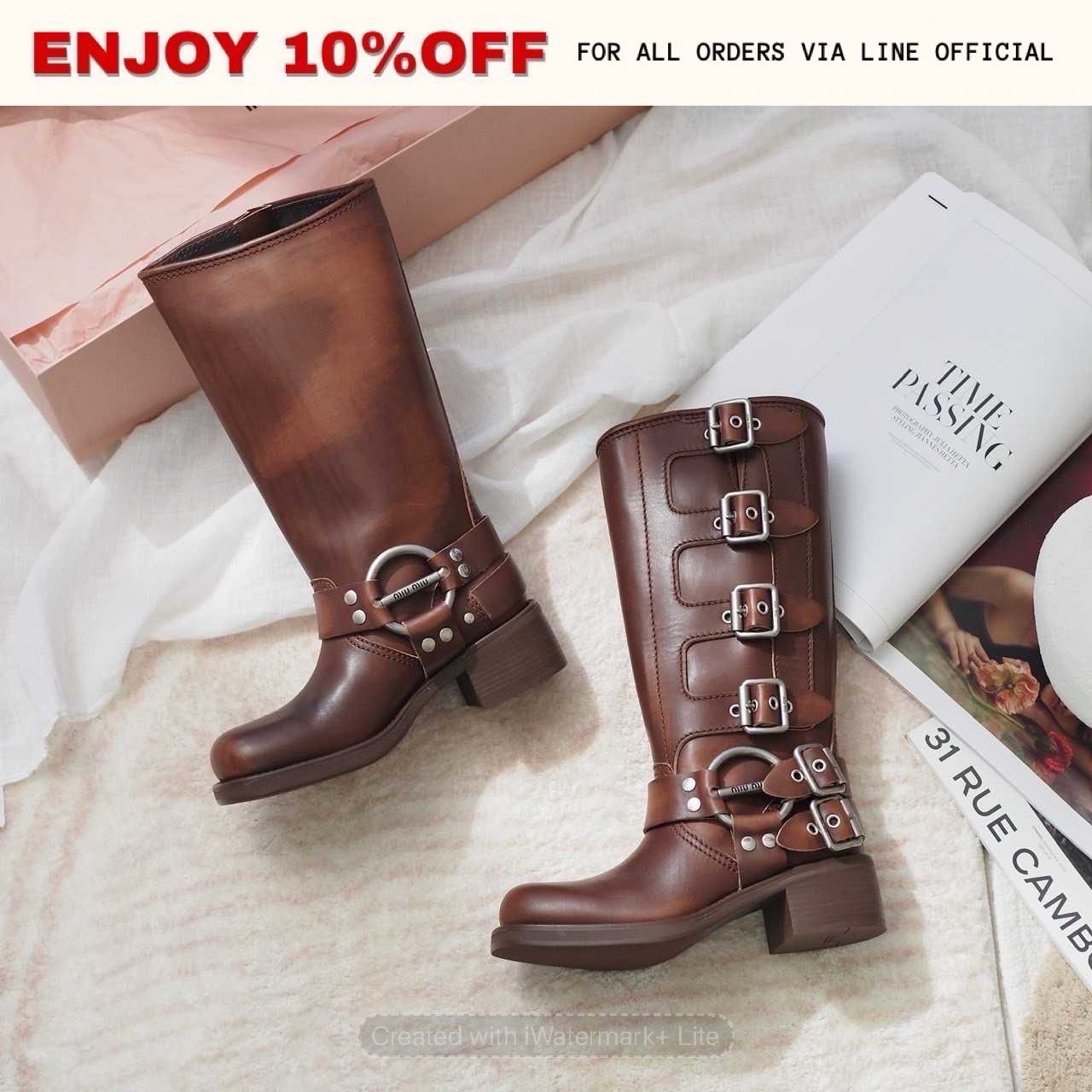 NEW! MIUMIU Leather Boots สี Sienna | Shoes