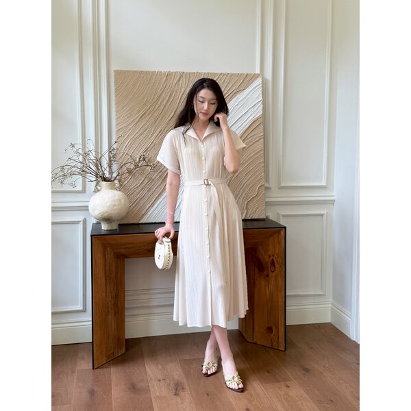 2MUAY รุ่น GJO10285 เดรสอัดพลีท COLLAR CHARM PLEATED DRESS 8 สี FREE SIZE